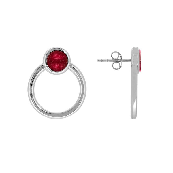 Carmen Ruby Beryl Gemstone Silver Circle Stud Earrings