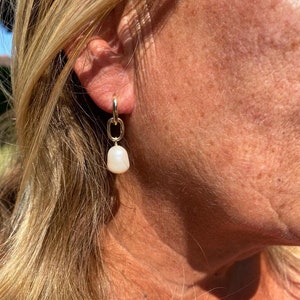 Mabel White Freshwater Pearl Gemstone Gold Vermeil Hoop Earring image 6