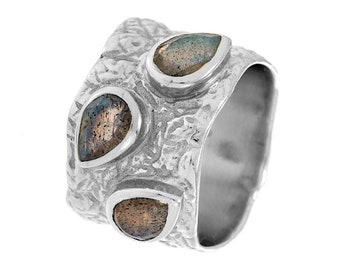Mistral Triple Stone Labradorite Chunky Silver Gemstone Ring