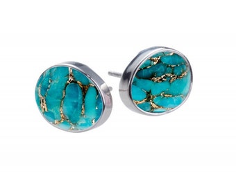 Mistral Oval Copper Turquoise Gemstone Silver Stud Earrings