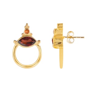 Anya Romana Citrine and Garnet Gemstone Front Facing Gold Hoop Earrings