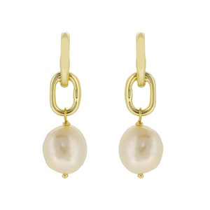 Mabel White Freshwater Pearl Gemstone Gold Vermeil Hoop Earring image 2