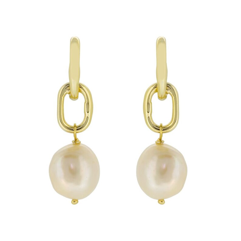 Mabel White Freshwater Pearl Gemstone Gold Vermeil Hoop Earring image 2