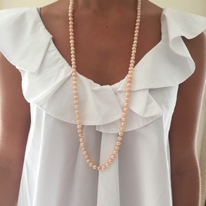 Rocco Single Strand Peach Freshwater Pearl Rope Necklace