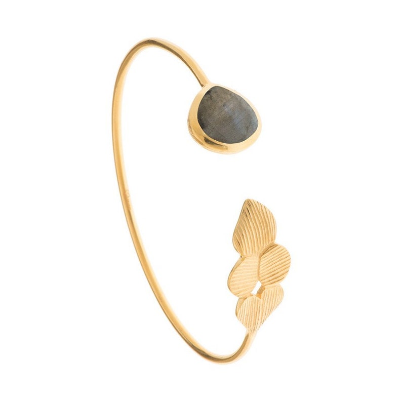 Olena Labradorite Gemstone Gold Adjustable Bangle