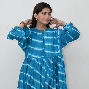 Block Print Cotton Gauze Dress: Deep Neck Floral Midi Mini
