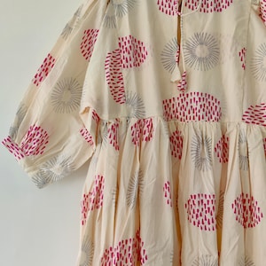Block Print Midi Dress, Mini Dress, floral Long Block Print Dress, Deep Neck with string closer