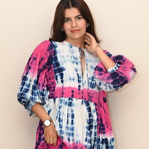 Block Print Midi Dress, Mini Dress, floral Long Block Print Dress, Deep Neck with string closer