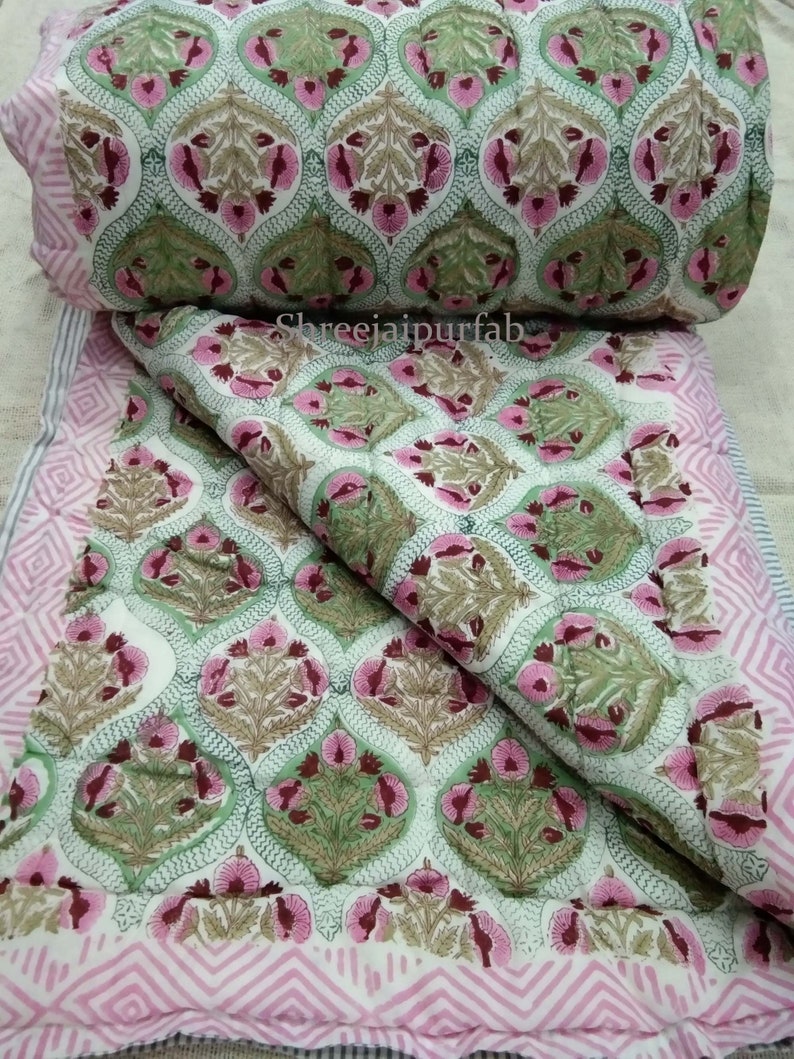Shreejaipurfab Rajasthani Floral Print Quilts Indian Hand Etsy