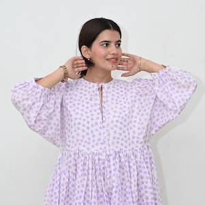 Block Print Cotton Gauze Dress: Deep Neck Midi or Mini