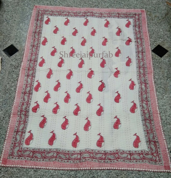 ハンドブロックプリントコットンベビーキルト：カンタステッチ