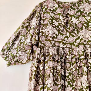 Block Print Midi Dress, Mini Dress, floral print  Block Print Dress, Deep Neck with string closer