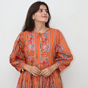 Block Print Midi Dress, Mini Dress, floral Long Block Print Dress, Deep Neck with string closer