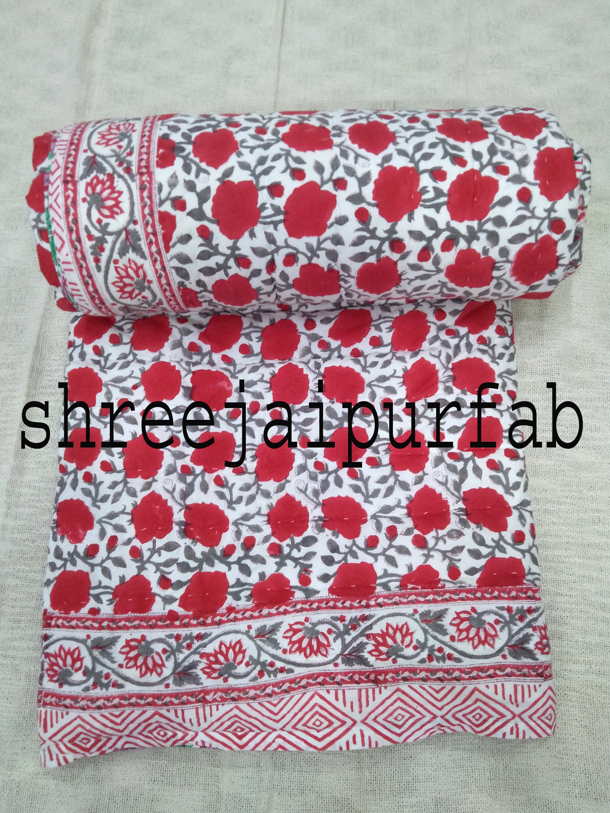 Shreejaipurfab Rajasthani Floral Print Quilts Indian Hand Etsy UK
