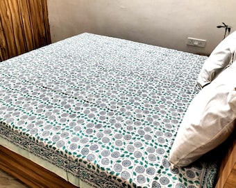 Hand Block Print Cotton Bed Sheet|indian jaipuri bedding|handmad gift|room decor