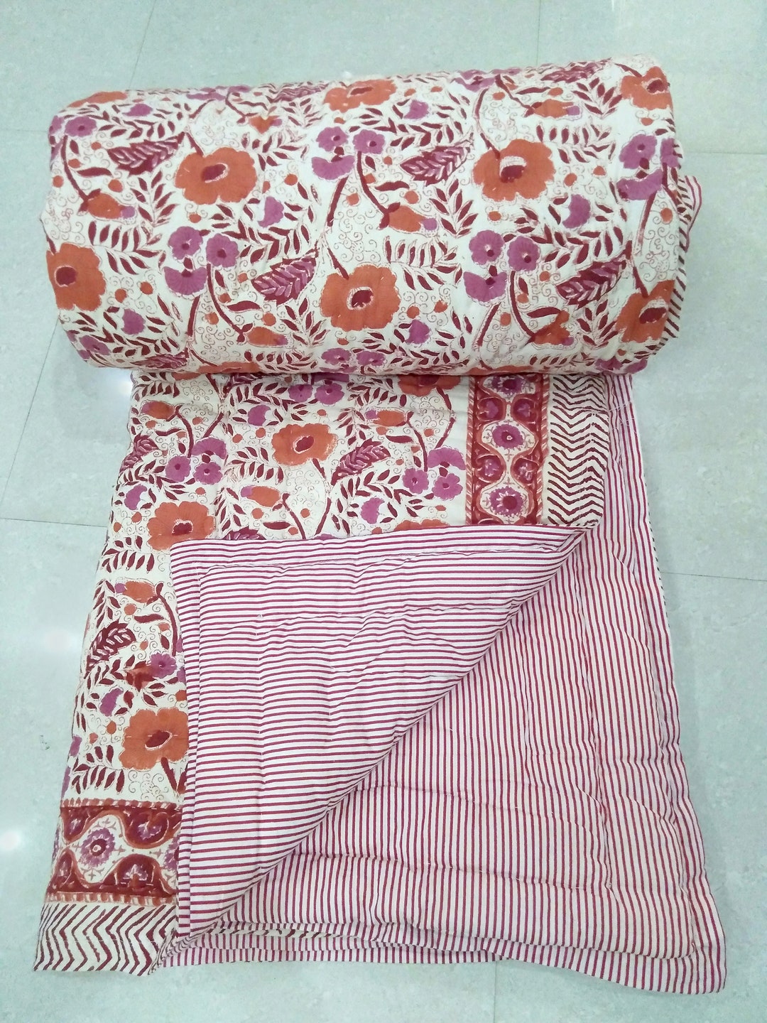 Shreejaipurfab Rajasthani Floral Print Quilts Indian Hand Block Print