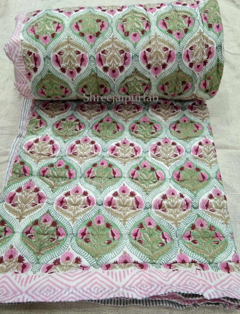 Shreejaipurfab Rajasthani Floral Print Quilts Indian Hand Etsy