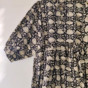 Block Print Midi Dress, Mini Dress, floral Long Block Print Dress, Deep Neck with string closer