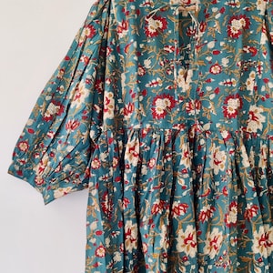 Block Print Midi Dress, Mini Dress, Floral Print, Block Print Dress, Deep Neck with string closer