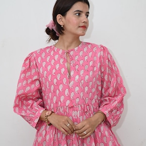 Block Print Cotton Gauze Dress: Deep Neck Midi or Mini
