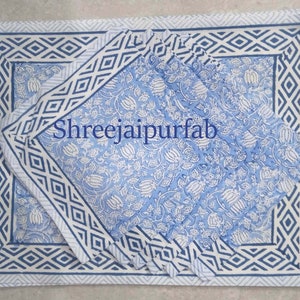 Hand Block Print Cotton Placemat Set: Indian Floral Table Decor