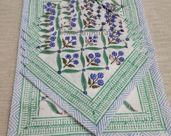 Shreejaipurfab Indian Hand Made Cotton Mat Sat With Napkin Hand Block Print Table 6 Mat Sat With Napkin Blue Floral Mat Sat