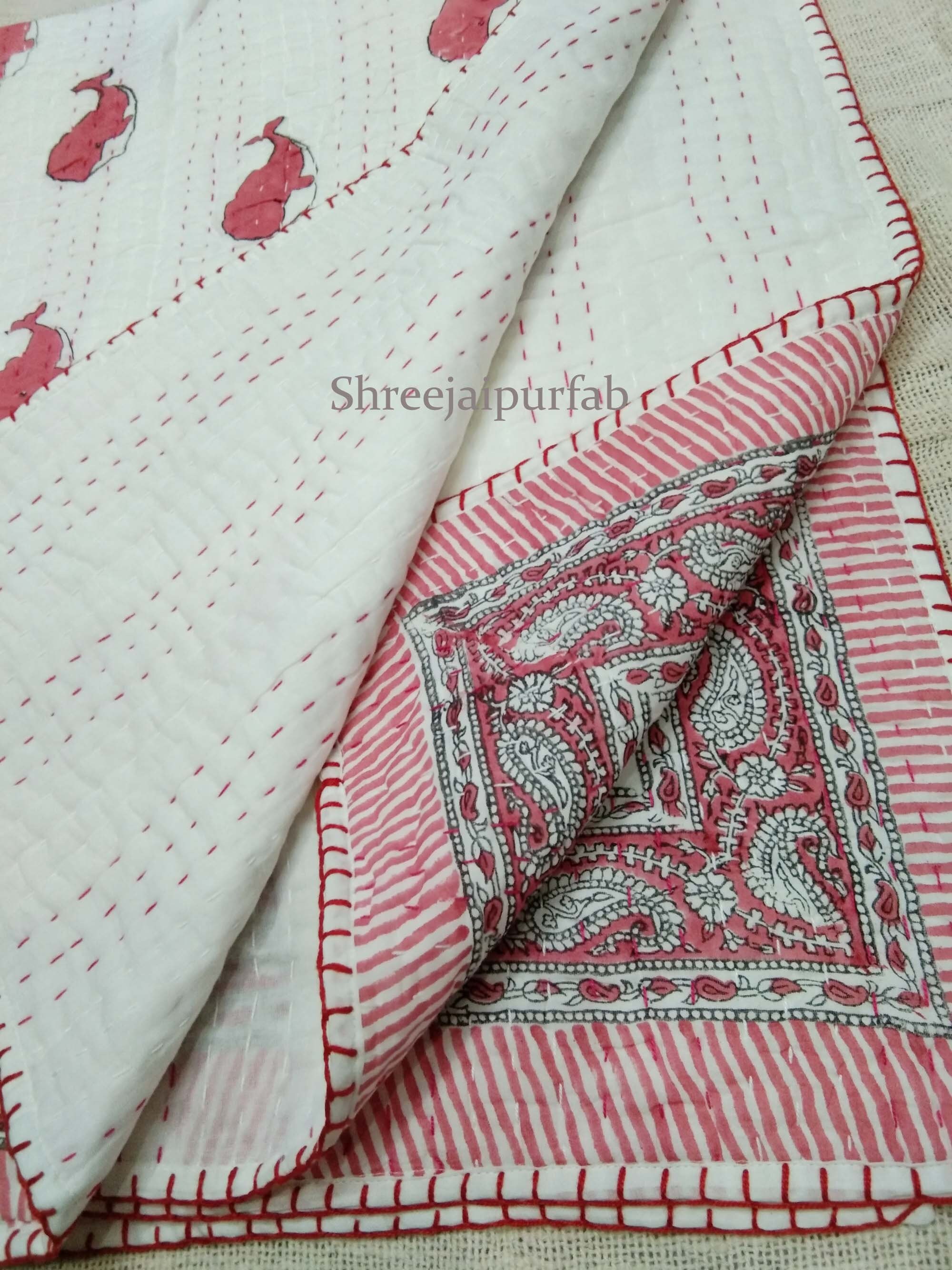 ハンドブロックプリントコットンベビーキルト：カンタステッチ