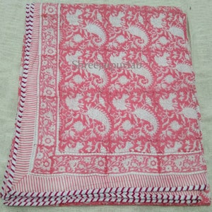 Shreejaipurfab Paisley Print Reversible Dohar Hand Block Print Cotton Dohar Indian Ac Quilt Blanket Kantha Throw Hand Printed Blanket Throw