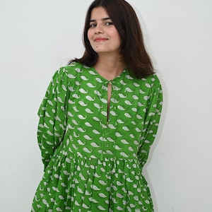 Block Print Cotton Gauze Dress - Deep Neck Summer Dress