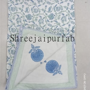 Floral Print Cotton Dohar: Reversible Hand Block Indian Quilt