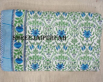 Shreejaipurfab Floral Print Reversible Dohar Hand Block Print Cotton Dohar Indian Ac Quilt Blanket Kantha Throw Hand Printed Blanket Throw