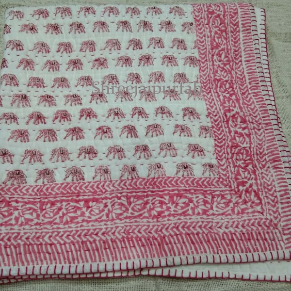 New Elephant Baby Quilt Indian Hand Block Print Baby Quilts Beautiful Pink Baby Quilt Blanket Jette Coton Baby Bedsheet Grossistes