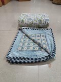 Green Beautiful Floral Print Reversible Dohar Hand Block Print Cotton Dohar Indian Ac Quilt Blanket Kantha Throw Hand Printed Blanket Throw