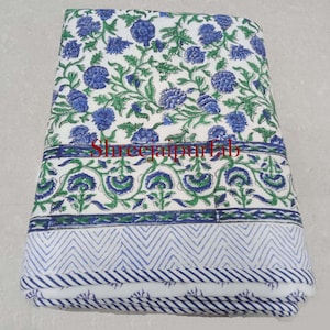 Blue Hand Block Printed Cotton Dohar: Reversible Indian Quilt