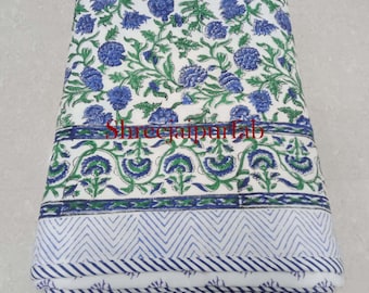 Blue Hand Block Printed Cotton Dohar: Reversible Indian Quilt