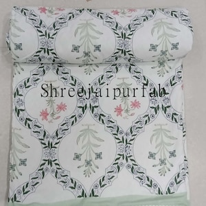 Hand Block Print Cotton Dohar: Floral Indian Quilted Throw (90&quot;x108&quot;)