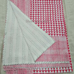 Rosa Kantha Quilt: Indischer Hand Block Print Kantha Quilt