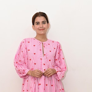 Block Print Cotton Gauze Midi Dress - Deep Neck Stripe