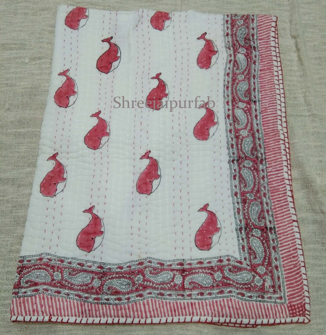 ハンドブロックプリントコットンベビーキルト：カンタステッチ