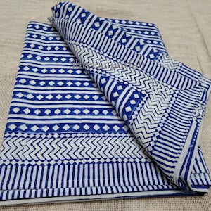Shreejaipurfab Hand Made Bed Sheet Indian Hand Block Print Cotton Bedsheet/Single Bed Cover Beautiful Flat Bedspread Blue Dote Bed Sheet