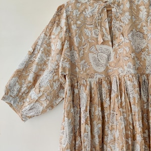 Block Print Midi Dress, Mini Dress, floral Long Block Print Dress, Deep Neck with string closer