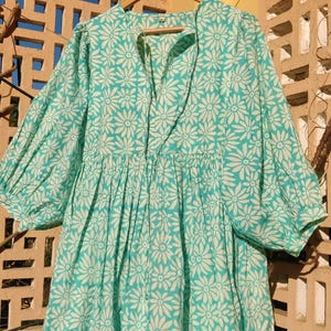 Floral Hand Block Print Kyra Midi Dress | Bohemian Cotton Dress | Dresses for Women | String Closer Dress