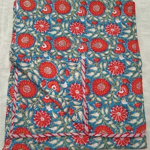 Hand Block Print Cotton Dohar: Floral Indian Quilt Blanket