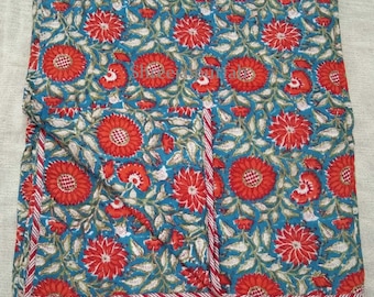Katoenen dohar-katoen met handblokprint: Indiase gebloemde quiltdeken