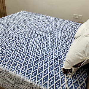 Hand Block Print Cotton Bed Sheet: Indian Handmade Double Bed Cover