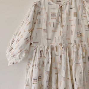 Cotton Gauze Block Print Dress: Deep Neck Midi Dress