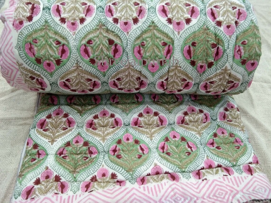 Shreejaipurfab Rajasthani Floral Print Quilts Indian Hand Etsy