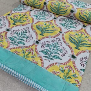 Floral Print Cotton Quilt: Reversible Hand Block Print AC Dohar