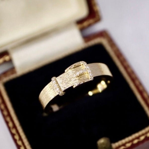 Gürtel-Ring-Band - einzigartige Gürtelschnalle Gold Ring - Gürtel Ring mit Diamant - 14 k Gold Mini Gürtel Ring Band - Unisex Ring - paar Band