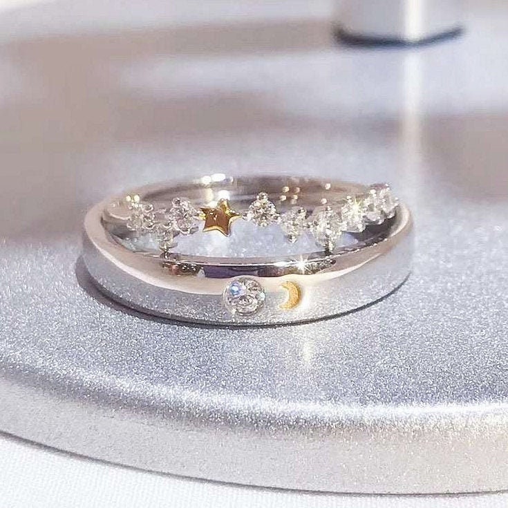 Sun & Moon Ring Solid 14k Yellow White Gold Band Polished Fancy Design Two Tone Sun & Moon Ring Solid 14k Yellow White Gold Band Polished Fancy Design Two Tone
